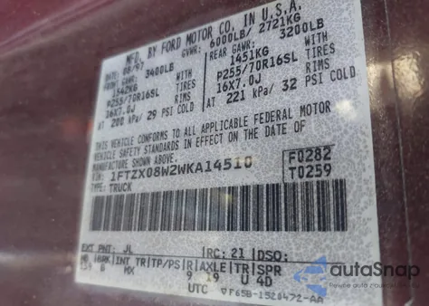 1998 Ford F-150 Lariat/Xl/Xlt z USA, uszkodzony, nr VIN 1FTZX08W2WKA14510